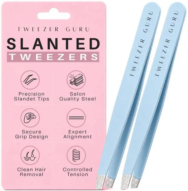 Main image of Tweezers for Women Facial Hair & Men Precision Slant-Pointed Eyebrow Tweezer for Ingrown Hair, Blackhead & Splinter Removal (2 Sky Blue)