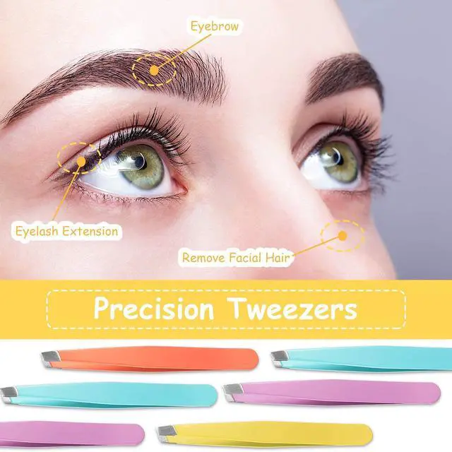 Alt view image 4 of 6 - 16 Pieces Slanted Eyebrow Tweezers Stainless Steel Tip Precision Tweezers Bulk for Women and Men Personal Care Ingrown Hair, Facial Hair and Lash Extension