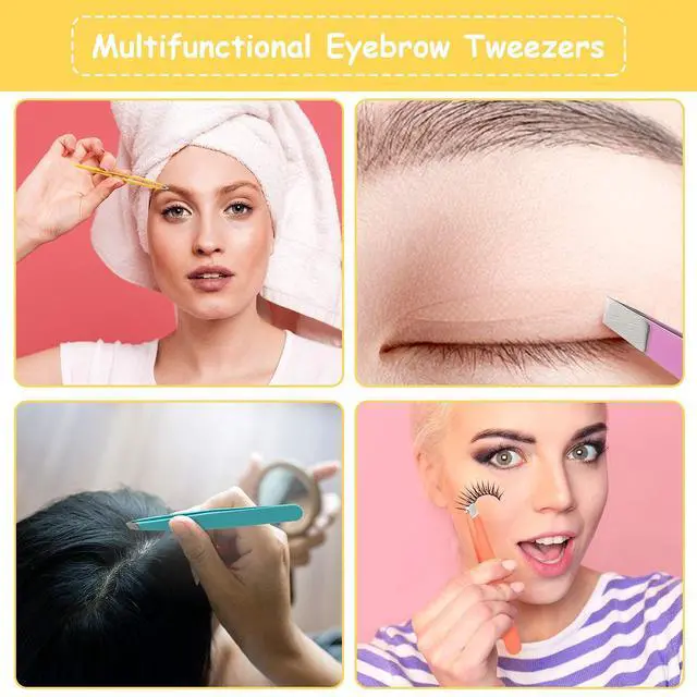 Alt view image 6 of 6 - 16 Pieces Slanted Eyebrow Tweezers Stainless Steel Tip Precision Tweezers Bulk for Women and Men Personal Care Ingrown Hair, Facial Hair and Lash Extension