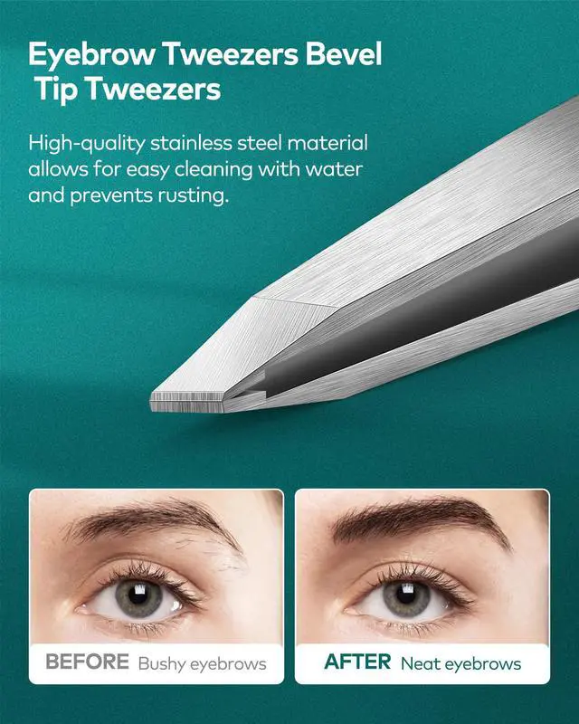 Alt view image 5 of 7 - Tweezers,Professional Precision Eyebrow Tweezers for Women and Men, Tweezers for Facial Hair Women, Stainless Steel Slanted Hair Removal Tweezers, Eyebrow Plucker, Ingrown hair tweezers