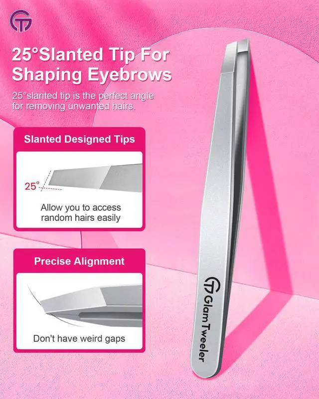 Alt view image 3 of 7 - Expert Slant Tip Tweezers with Leather Case,Sharp & Precision Stainless Steel Tweezer for Eyebrows, Facial Hair and Fine Hairs Removal (Silver)