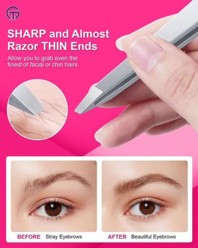 Alt view image 4 of 7 - Expert Slant Tip Tweezers with Leather Case,Sharp & Precision Stainless Steel Tweezer for Eyebrows, Facial Hair and Fine Hairs Removal (Silver)