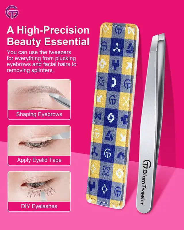 Alt view image 5 of 7 - Expert Slant Tip Tweezers with Leather Case,Sharp & Precision Stainless Steel Tweezer for Eyebrows, Facial Hair and Fine Hairs Removal (Silver)