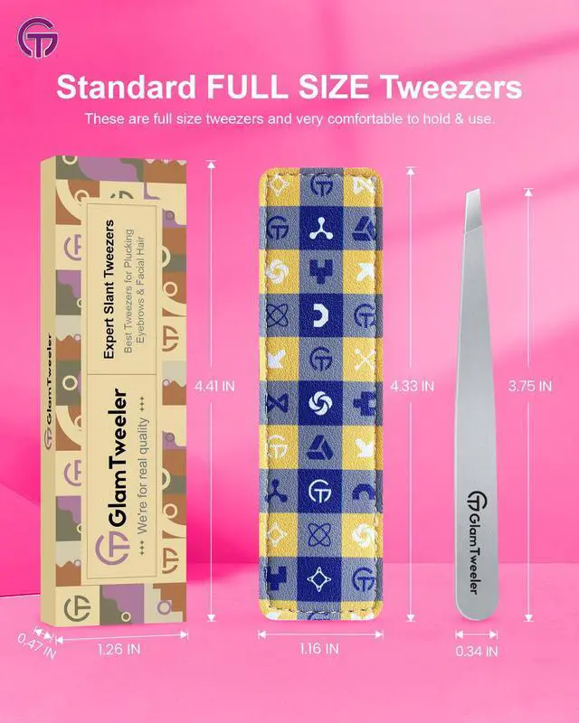 Alt view image 7 of 7 - Expert Slant Tip Tweezers with Leather Case,Sharp & Precision Stainless Steel Tweezer for Eyebrows, Facial Hair and Fine Hairs Removal (Silver)