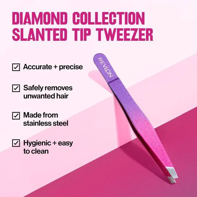 Alt view image 2 of 6 - Diamond Collection Tweezer, Pink & Purple, 1 Count | Ultra-sharp slant tip tweezers for precision eyebrow shaping and facial hair removal. Made of stainless steel.