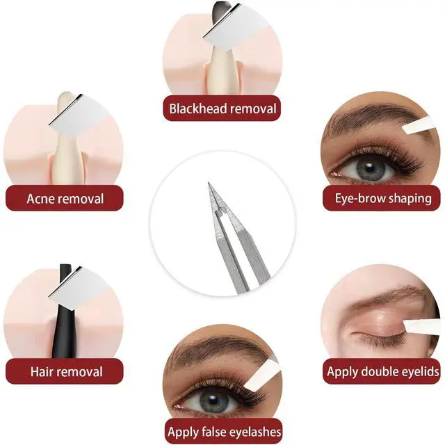 Alt view image 5 of 7 - Eyebrow Tweezers for Women Facial Hair, Precision Stainless Steel Slant Tweezers, Sharp Eyebrow Plucker for Remove Hair and Blackhead, With Travel Case