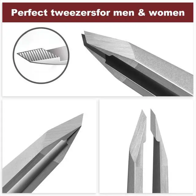 Alt view image 4 of 7 - Eyebrow Tweezers for Women Facial Hair, Precision Stainless Steel Slant Tweezers, Sharp Eyebrow Plucker for Remove Hair and Blackhead, With Travel Case
