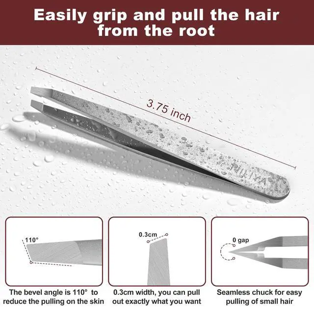 Alt view image 2 of 7 - Eyebrow Tweezers for Women Facial Hair, Precision Stainless Steel Slant Tweezers, Sharp Eyebrow Plucker for Remove Hair and Blackhead, With Travel Case