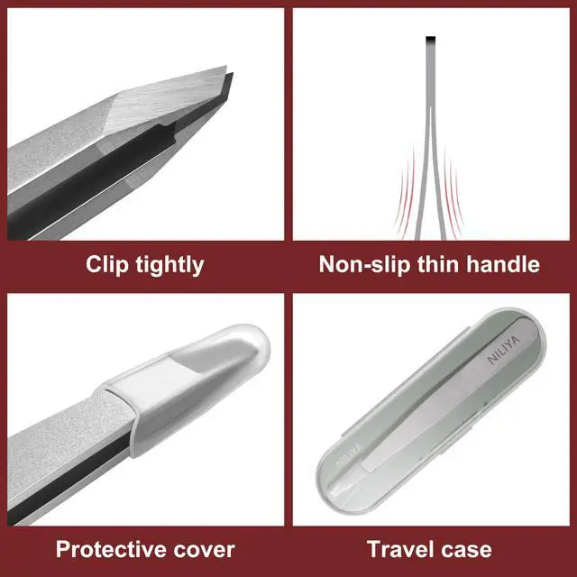 Alt view image 6 of 7 - Eyebrow Tweezers for Women Facial Hair, Precision Stainless Steel Slant Tweezers, Sharp Eyebrow Plucker for Remove Hair and Blackhead, With Travel Case