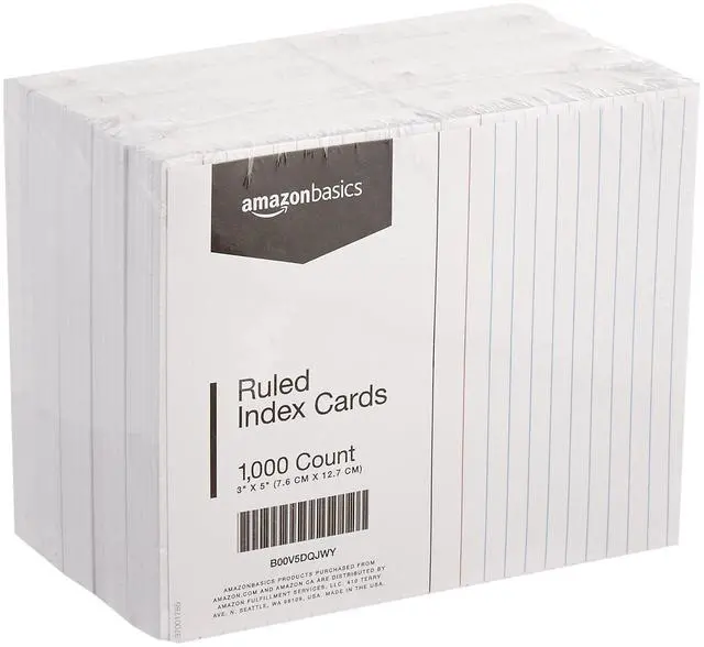 Main image of Ruled Lined Index Cards for Study, Notes and Recipes, White, 3" x 5", 1,000 Count (10 Pack of 100)