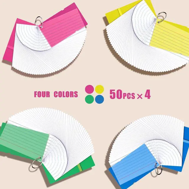Alt view image 3 of 5 - Index Cards 3x5, 200 Count, Flash Cards with Ring, Index Cards with Ring | Ruled Note Cards with Ring, Flash Cards for Studying, 3x5 Note Cards for Office, Home, College