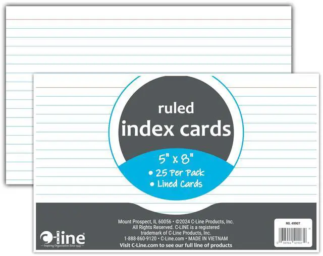 Main image of 5 x 8 Index Cards, White, Ruled, 25/PK (49907)