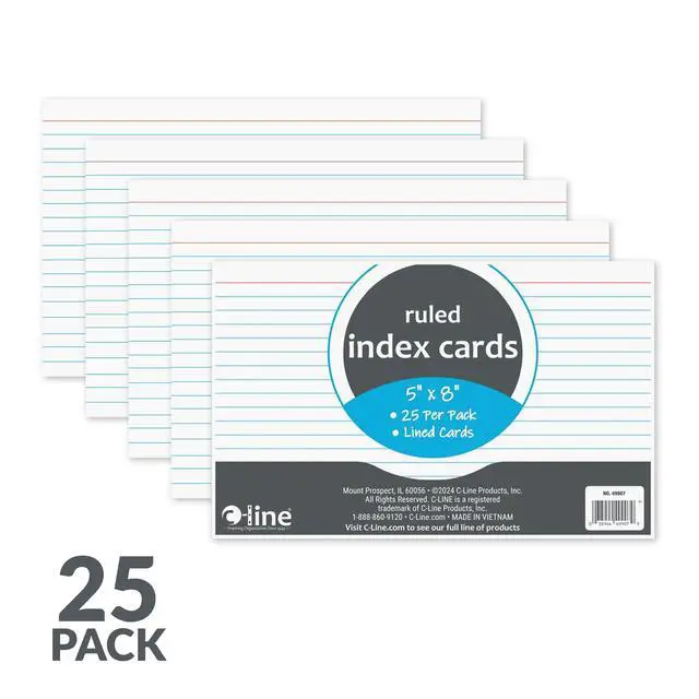 Alt view image 2 of 4 - 5 x 8 Index Cards, White, Ruled, 25/PK (49907)