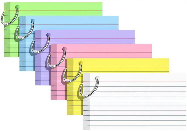 Main image of 300 PCS Index Cards 3x5 Inches, Colored Flash Cards with Ring | Punched Lined Study Card Ruled Flashcards Notecards, Ruled Front and Blank Back, Note Card for School, College and Home