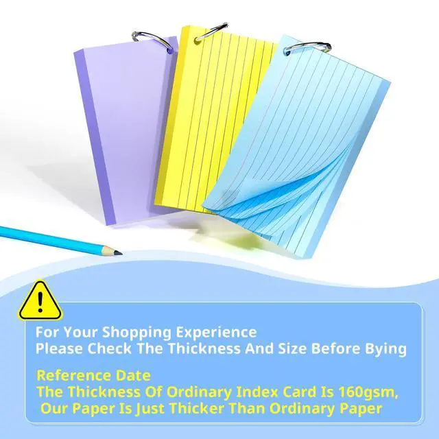Alt view image 5 of 7 - 300 PCS Index Cards 3x5 Inches, Colored Flash Cards with Ring | Punched Lined Study Card Ruled Flashcards Notecards, Ruled Front and Blank Back, Note Card for School, College and Home
