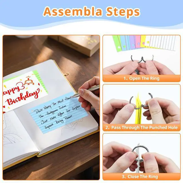 Alt view image 6 of 7 - 300 PCS Index Cards 3x5 Inches, Colored Flash Cards with Ring | Punched Lined Study Card Ruled Flashcards Notecards, Ruled Front and Blank Back, Note Card for School, College and Home