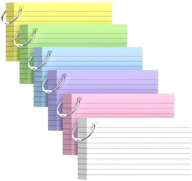 Main image of Colored Index Cards 3x5, 300 Pcs Index Cards with Ring 6 Colors Note Cards | 50 Sheets Each Pack, Heavy Bright Flash Cards with Rings, Colored Notecards 3x5 Lined for Office, Home, School