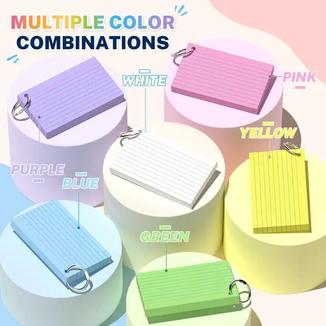 Alt view image 4 of 7 - Colored Index Cards 3x5, 300 Pcs Index Cards with Ring 6 Colors Note Cards | 50 Sheets Each Pack, Heavy Bright Flash Cards with Rings, Colored Notecards 3x5 Lined for Office, Home, School