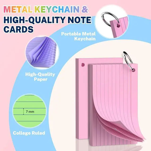Alt view image 3 of 7 - Colored Index Cards 3x5, 300 Pcs Index Cards with Ring 6 Colors Note Cards | 50 Sheets Each Pack, Heavy Bright Flash Cards with Rings, Colored Notecards 3x5 Lined for Office, Home, School