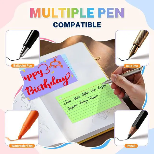 Alt view image 6 of 7 - Colored Index Cards 3x5, 300 Pcs Index Cards with Ring 6 Colors Note Cards | 50 Sheets Each Pack, Heavy Bright Flash Cards with Rings, Colored Notecards 3x5 Lined for Office, Home, School