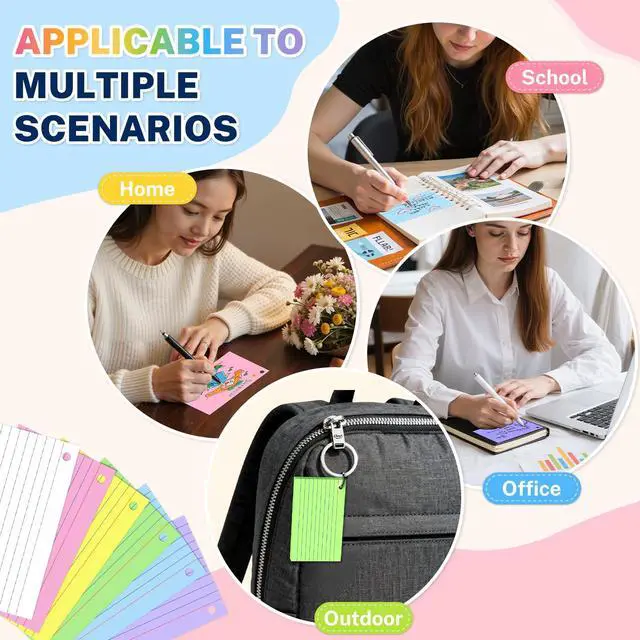 Alt view image 7 of 7 - Colored Index Cards 3x5, 300 Pcs Index Cards with Ring 6 Colors Note Cards | 50 Sheets Each Pack, Heavy Bright Flash Cards with Rings, Colored Notecards 3x5 Lined for Office, Home, School