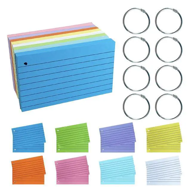 Main image of Index Paper Cards 3x5 Inch, 300PCS Flash Cards with Rings, Thin Paper 8 Colors Ruled Index Cards, Assorted Lined Colored Flashcards, Study Card Note Cards Memo Pad for Office School