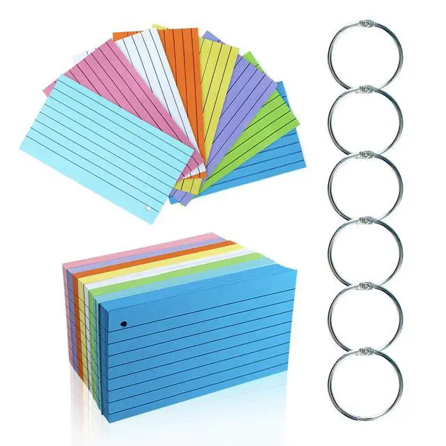 Alt view image 2 of 7 - Index Paper Cards 3x5 Inch, 300PCS Flash Cards with Rings, Thin Paper 8 Colors Ruled Index Cards, Assorted Lined Colored Flashcards, Study Card Note Cards Memo Pad for Office School