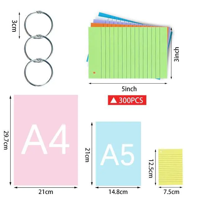 Alt view image 3 of 7 - Index Paper Cards 3x5 Inch, 300PCS Flash Cards with Rings, Thin Paper 8 Colors Ruled Index Cards, Assorted Lined Colored Flashcards, Study Card Note Cards Memo Pad for Office School