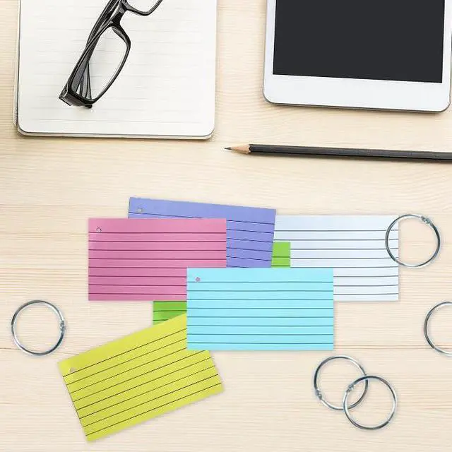 Alt view image 6 of 7 - Index Paper Cards 3x5 Inch, 300PCS Flash Cards with Rings, Thin Paper 8 Colors Ruled Index Cards, Assorted Lined Colored Flashcards, Study Card Note Cards Memo Pad for Office School
