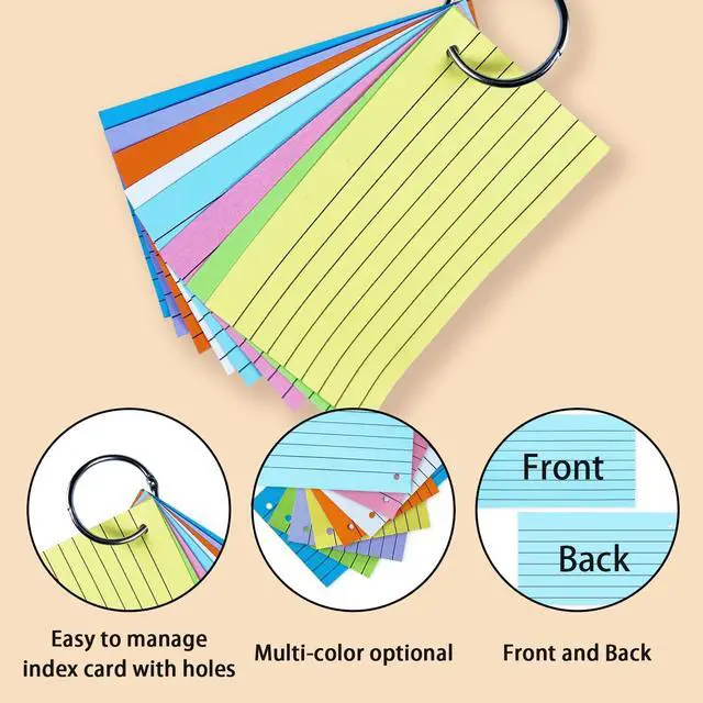 Alt view image 4 of 7 - Index Paper Cards 3x5 Inch, 300PCS Flash Cards with Rings, Thin Paper 8 Colors Ruled Index Cards, Assorted Lined Colored Flashcards, Study Card Note Cards Memo Pad for Office School