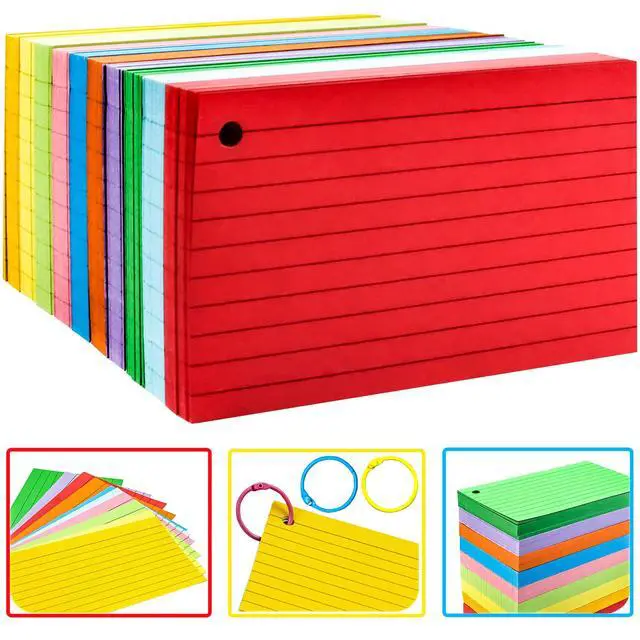 Alt view image 3 of 7 - 600Pcs Colored Index Cards 3x5 Inch Flash Cards with Rings Lined Note Card Flashcards, Colorful Ruled Card Pad Index Note Books 3 x 5 Notecards for Studying School Supply College Office