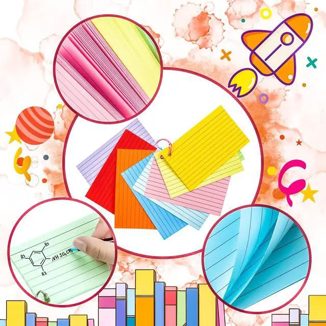 Alt view image 5 of 7 - 600Pcs Colored Index Cards 3x5 Inch Flash Cards with Rings Lined Note Card Flashcards, Colorful Ruled Card Pad Index Note Books 3 x 5 Notecards for Studying School Supply College Office
