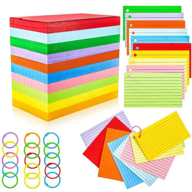 Alt view image 7 of 7 - 600Pcs Colored Index Cards 3x5 Inch Flash Cards with Rings Lined Note Card Flashcards, Colorful Ruled Card Pad Index Note Books 3 x 5 Notecards for Studying School Supply College Office