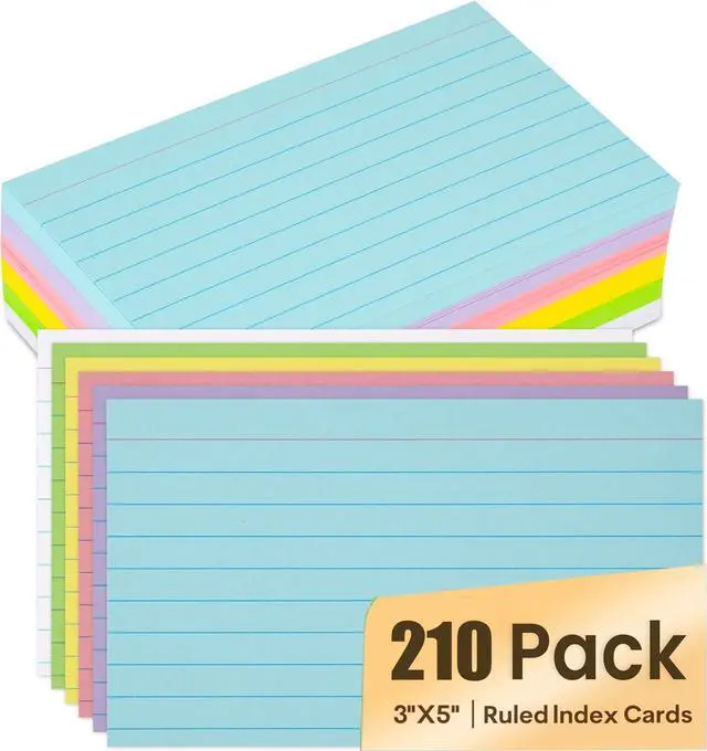 Main image of Index Cards 3x5, Ruled Flash Cards for Studying, Colored Note Cards Study Cards, 210 pcs Flashcards for Office and School Suplplies
