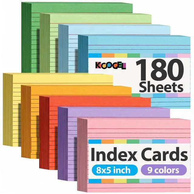 Main image of 180PCS Large Colored Index Cards 5x8, Neon Double-Sided Lined Cards | Flash Cards with Both Sides Notecards for Back To School Studying School Classroom Note Taking Recipes Supplies