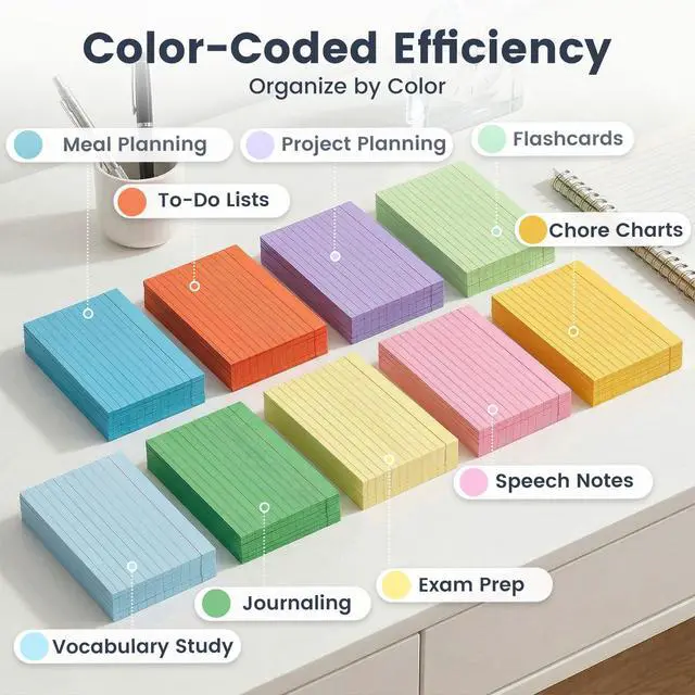 Alt view image 2 of 7 - 180PCS Large Colored Index Cards 5x8, Neon Double-Sided Lined Cards | Flash Cards with Both Sides Notecards for Back To School Studying School Classroom Note Taking Recipes Supplies
