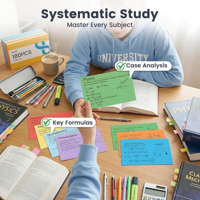 Alt view image 4 of 7 - 180PCS Large Colored Index Cards 5x8, Neon Double-Sided Lined Cards | Flash Cards with Both Sides Notecards for Back To School Studying School Classroom Note Taking Recipes Supplies