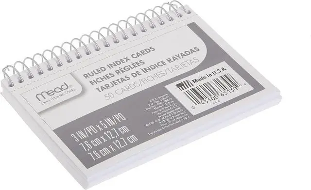 Main image of Index Cards, 3" x 5", Ruled Front, Blank Back, 50 Cards, White (63130)