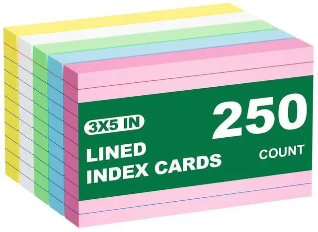 Main image of Colored Index Cards 3x5 Inch, 250 Count Ruled Flash Cards for Studying | Multilcolor Notecards Lined Flash Cards Bulk, Neon Flashcards Note Cards, 3x5 Index Cards for School Home Office50 Pack Of 5