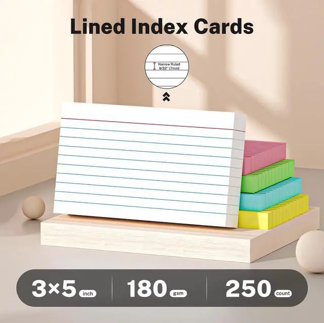 Alt view image 2 of 7 - Colored Index Cards 3x5 Inch, 250 Count Ruled Flash Cards for Studying | Multilcolor Notecards Lined Flash Cards Bulk, Neon Flashcards Note Cards, 3x5 Index Cards for School Home Office50 Pack Of 5