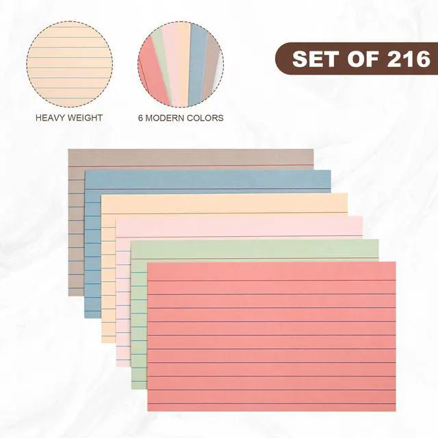 Alt view image 2 of 7 - 3x5 Index Cards Ruled Lined, 216 Pcs Flash Cards Study Cards for Learning and Studying, Lined Ruled Notecards for Home, School Supplies,Aesthetic Vintage Self Note Taking and Studying-Neutral Colors