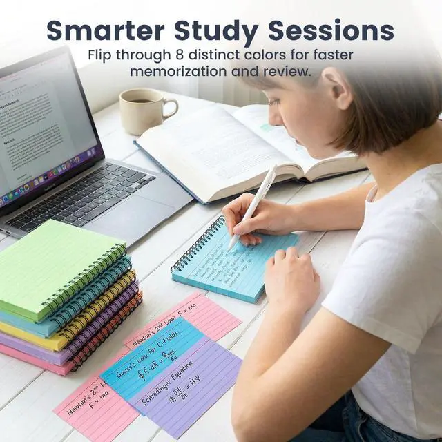 Alt view image 4 of 7 - 400PCS Spiral Index Cards 4x6, Flash Cards for Studying, Colored | Ruled, Waterproof Covers, 8 Colors, for College Office Home Supplies, Note-Taking, Back to School Supplies