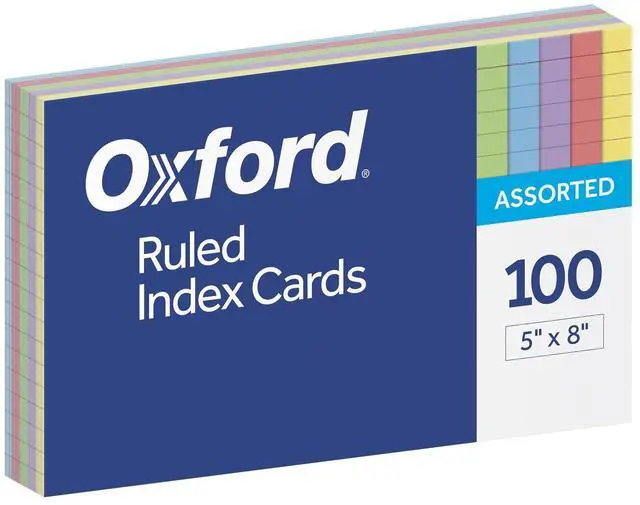 Main image of Index Cards, Assorted Colors, 5" x 8", Ruled, 100-Pack (35810)