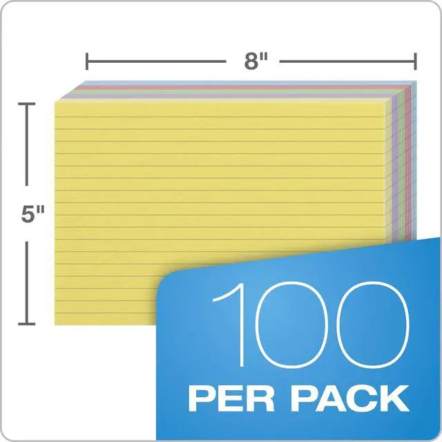 Alt view image 3 of 7 - Index Cards, Assorted Colors, 5" x 8", Ruled, 100-Pack (35810)