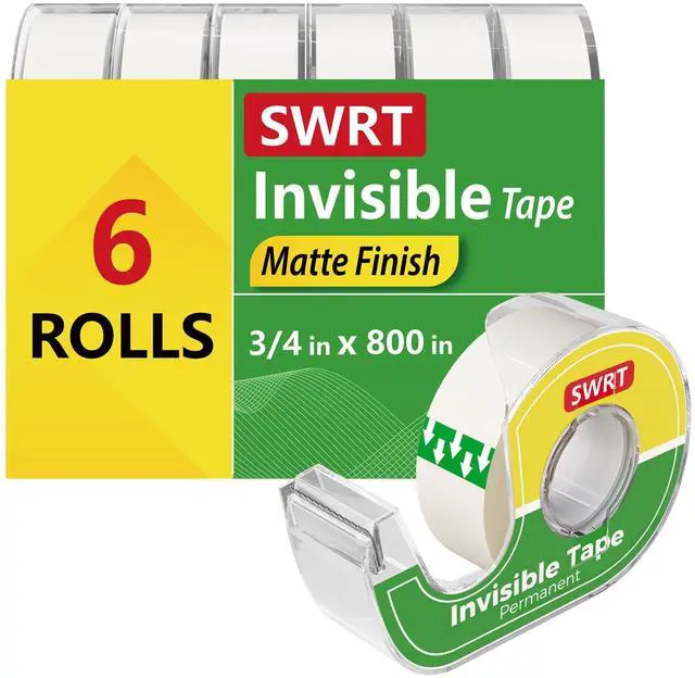 Main image of Invisible Tape with Dispensers, 3/4 in x 800 in, 6 Rolls, Matte Finish | Matte Invisible Finish, Writable Surface, Smooth Cutting, Clean Look for Gift Wrapping, Office, School & Home Use