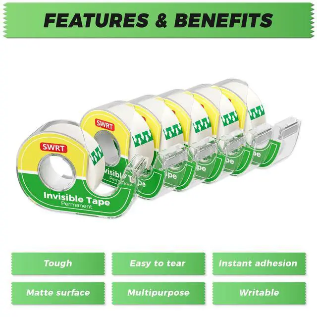 Alt view image 2 of 7 - Invisible Tape with Dispensers, 3/4 in x 800 in, 6 Rolls, Matte Finish | Matte Invisible Finish, Writable Surface, Smooth Cutting, Clean Look for Gift Wrapping, Office, School & Home Use