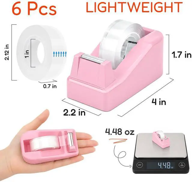Alt view image 2 of 7 - Lightweight Desktop Tape Dispenser, 6 Rolls Tape, 1-Inch Core | Transparent Tape Holder with Stable Non-Skid Base, 0.71 in x 1000 in Each Roll, for Office, Home & School Use