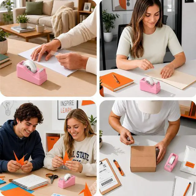 Alt view image 7 of 7 - Lightweight Desktop Tape Dispenser, 6 Rolls Tape, 1-Inch Core | Transparent Tape Holder with Stable Non-Skid Base, 0.71 in x 1000 in Each Roll, for Office, Home & School Use