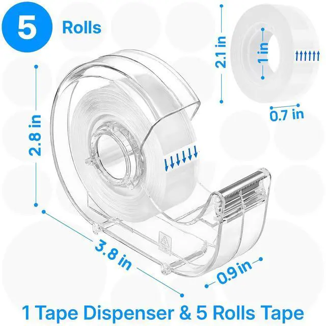 Alt view image 2 of 7 - 1 Pcs Tape Dispenser, 5 Tape Rolls, 1 Inch Core | Transparent Tape Refill, Ideal for School, Office, Gift Wrapping and Craft
