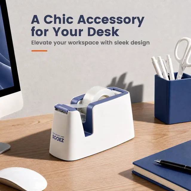 Alt view image 2 of 7 - Aesthetic Tape Dispenser, Tape Holder Cutter, Everyday Desktop Use | One-Handed Use, One-Piece Core and Holder, Hidden Blade, Weighted Base, Non-Slip Pads, Fits 0.75" Tape, Office School Home